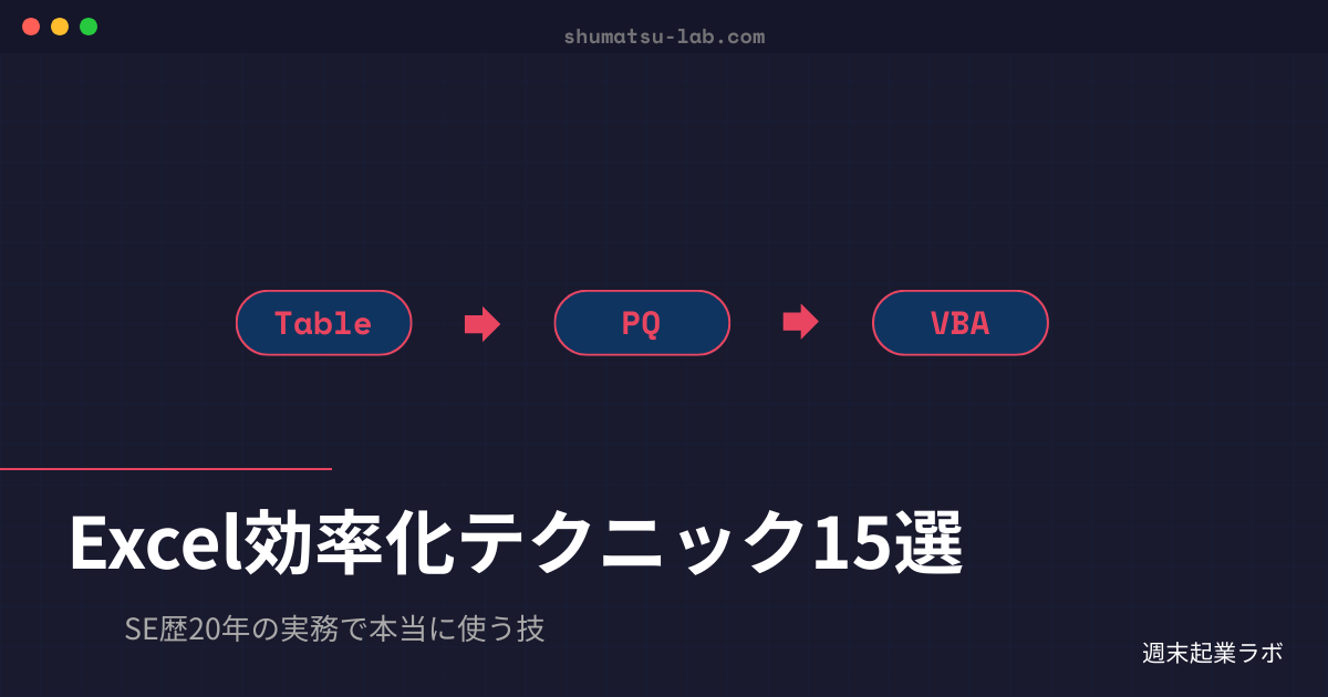 SE歴20年のExcel効率化テクニック15選 テーブル化・Personal.xlsb・PowerQuery活用