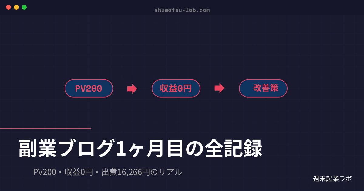 副業ブログ1ヶ月目のリアル収支｜PV・出費・全数字公開